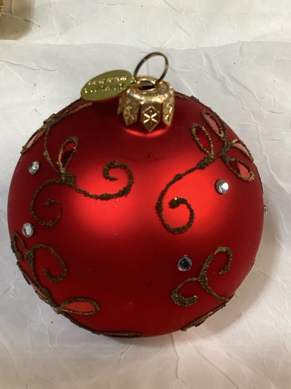 Demdaco Red & Gold Decorative Holiday Christmas Glass Ornament Set x3 Balls